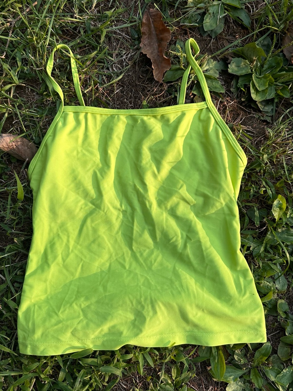 Vintage 90’s Women’s Nylon Tankini with Built in Bra - Neon Green Cami Tank Top